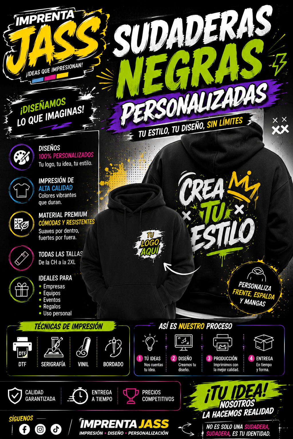 SUDADERA NEGRA PERSONALIZADA