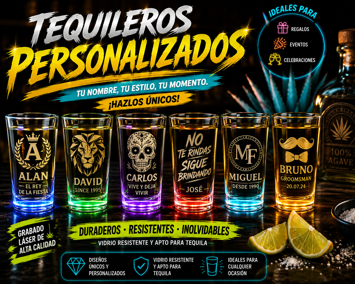 TEQUILEROS DE VIDRIO PERSONALIZADOS