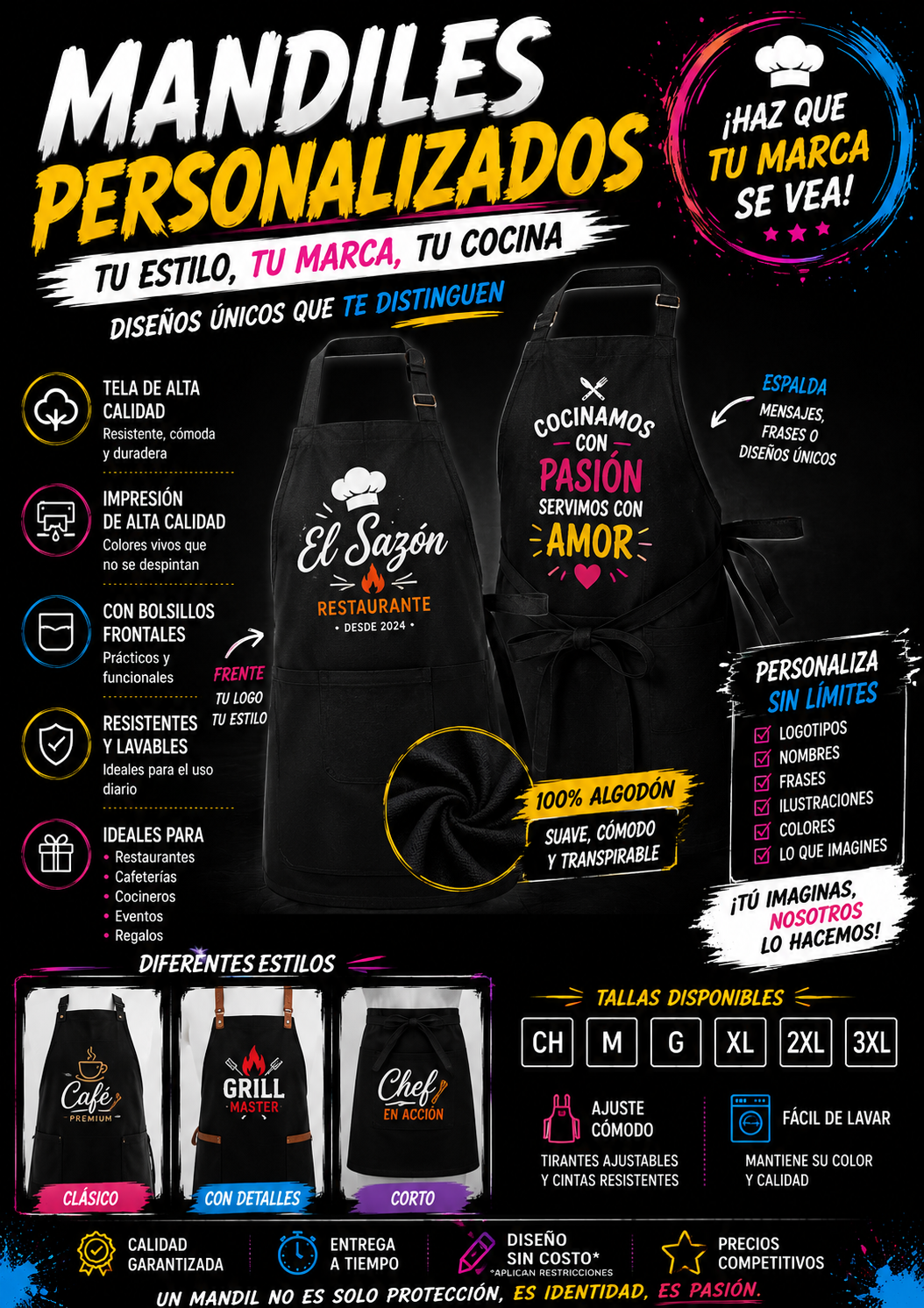 MANDILES NEGROS  PERSONALIZADOS